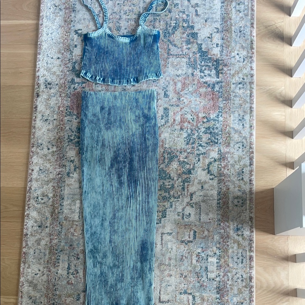 Blue Ribbed Two-Piece Set